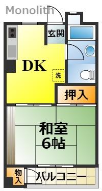 鶴山台1号棟(1DK/11階)の間取り写真