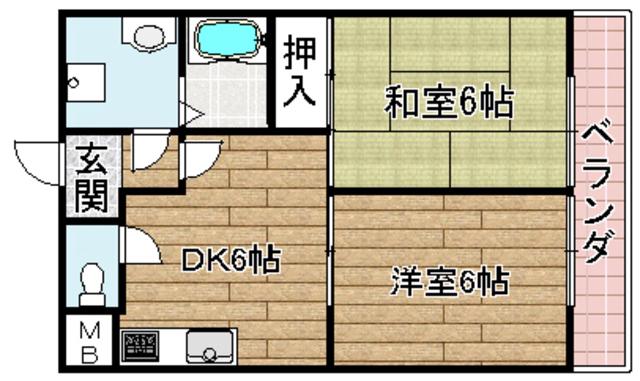 ドミール上牧(2DK/2階)の間取り写真