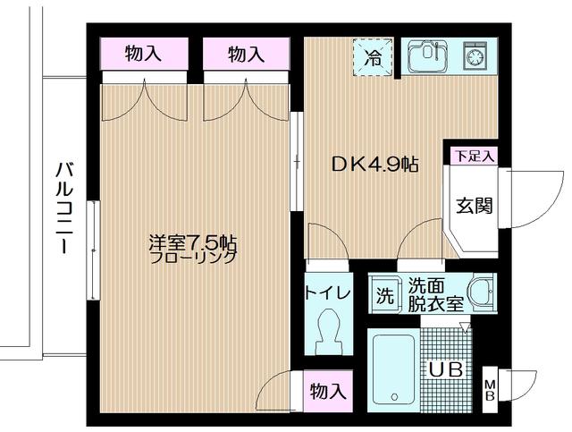 サングレース(1DK/2階)の間取り写真