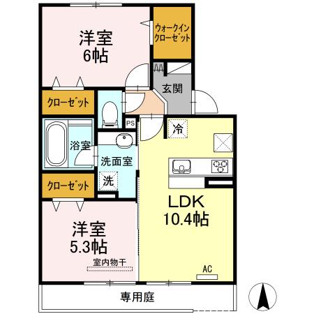ボヌールII(2LDK/1階)の間取り写真