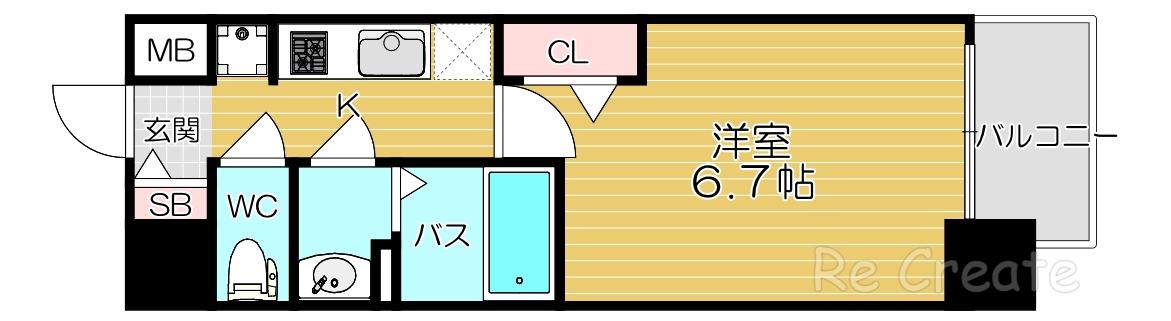 プレサンス上町台筆ケ崎ノース(1K/12階)の間取り写真