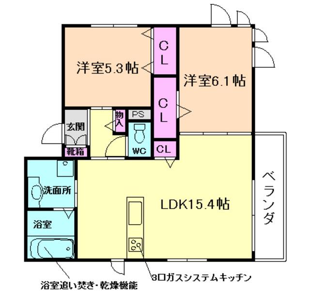 アンジュール(2LDK/2階)の間取り写真