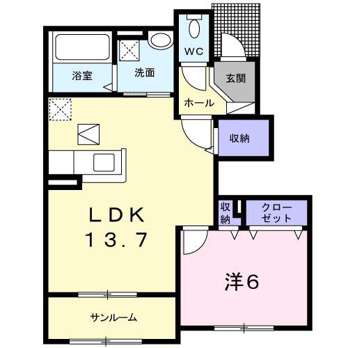 プラシード・NIII(1LDK/1階)の間取り写真