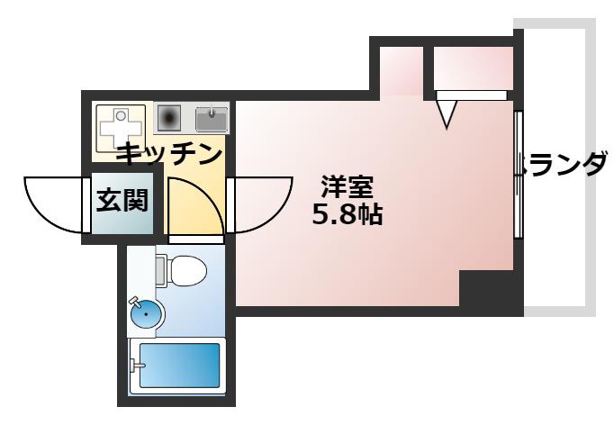 ミストラル本町ウエスト(1K/2階)の間取り写真