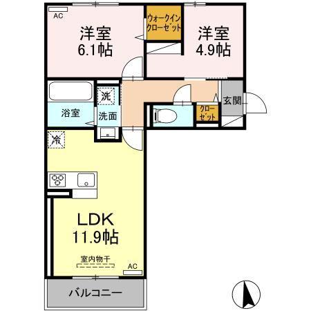 アリビオ伊敷(2LDK/3階)の間取り写真
