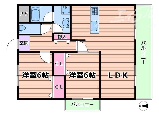 第5旭永ビル(2LDK/4階)の間取り写真
