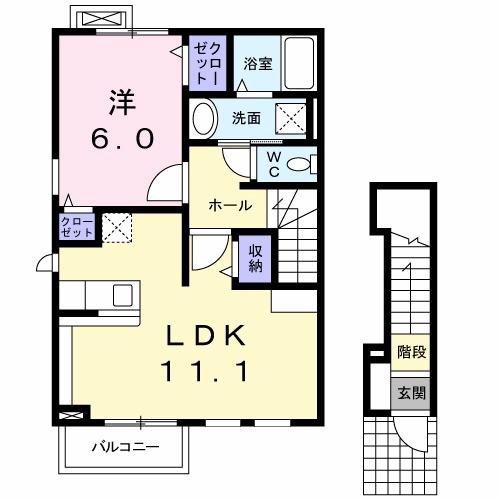 ＪＲ徳島線 鮎喰駅 徒歩17分 2階建 築15年(1LDK/2階)の間取り写真