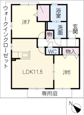 ウィル I(2LDK/1階)の間取り写真