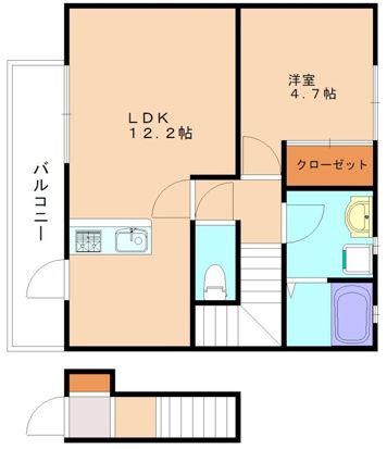 DIO赤間(1LDK/2階)の間取り写真