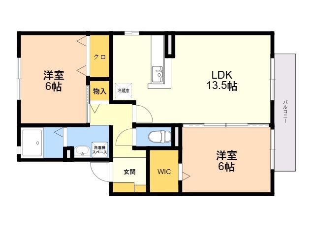 モンパールあずみ B棟(2LDK/2階)の間取り写真