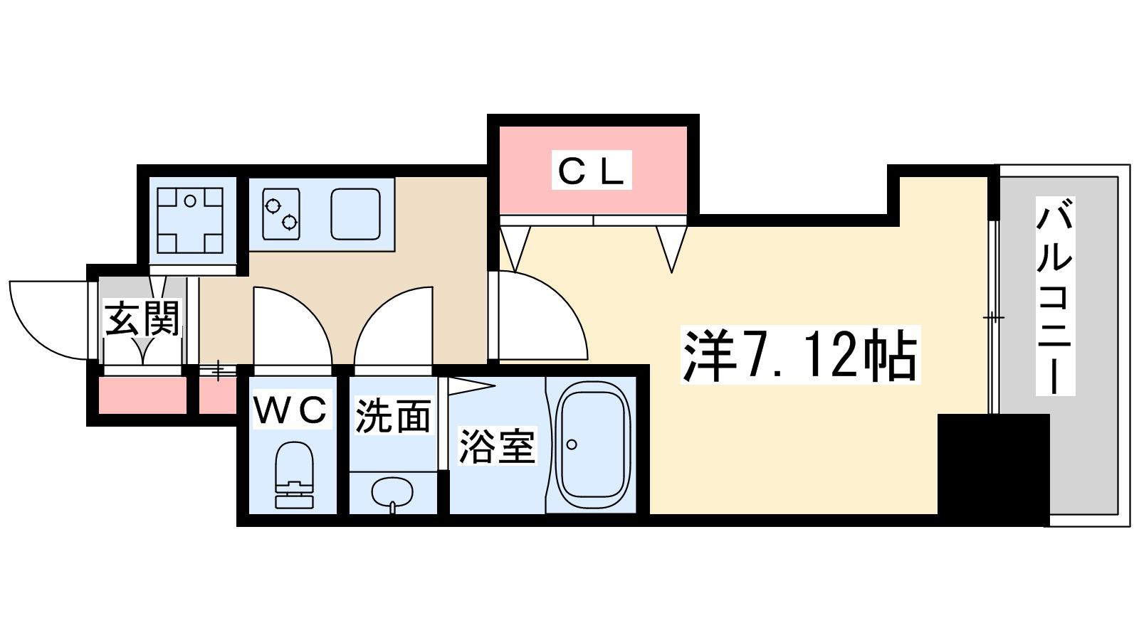 ラグゼ天神橋(1K/2階)の間取り写真