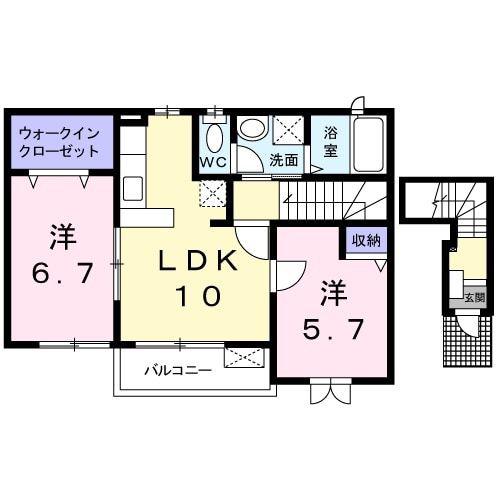サニーセレノE(2LDK/2階)の間取り写真