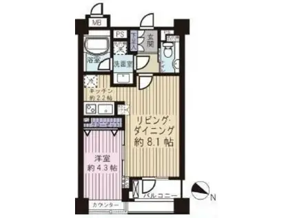 ダイナシティ三宿(1LDK/4階)の間取り写真