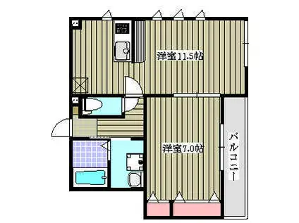 スイートナイン・K(1LDK/2階)の間取り写真