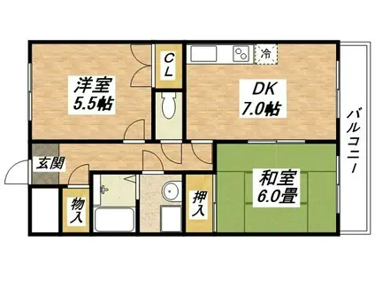 ホリデーコート加美(2DK/3階)の間取り写真