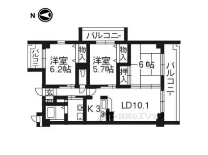 カステッロ北山(3LDK/2階)の間取り写真