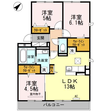 ボヌール・ロジュマンE棟(3LDK/1階)の間取り写真