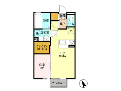 D‐ROOMプランドール輝 A 102(1LDK/1階)の間取り写真