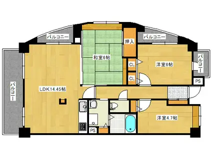 シーブリーズ東原壱番館(3LDK/2階)の間取り写真