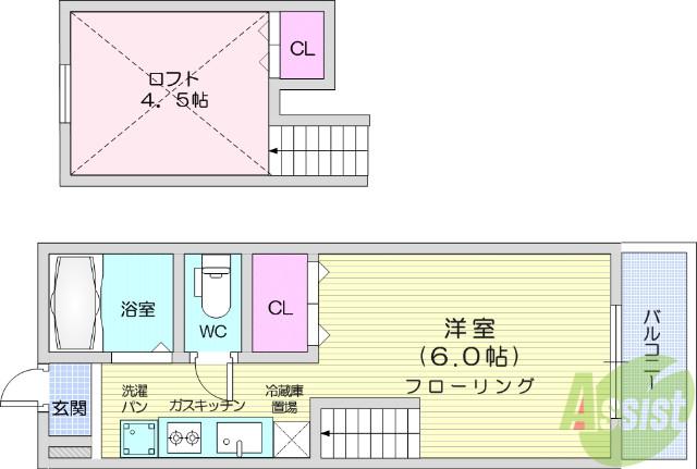 ノリコミラノ(ワンルーム/2階)の間取り写真
