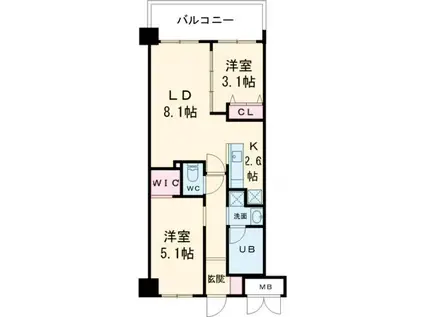 コンダクトレジデンスJINYAMA(2LDK/6階)の間取り写真