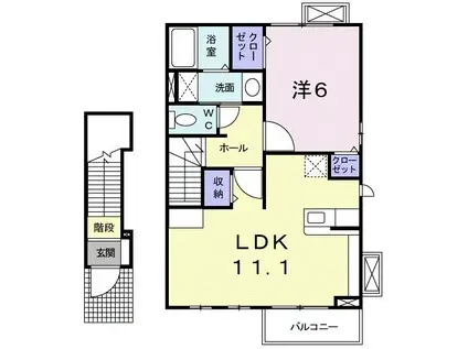 ミミヤヒルC(1LDK/2階)の間取り写真