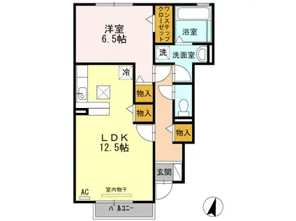 カーサ・竹原(1LDK/1階)の間取り写真
