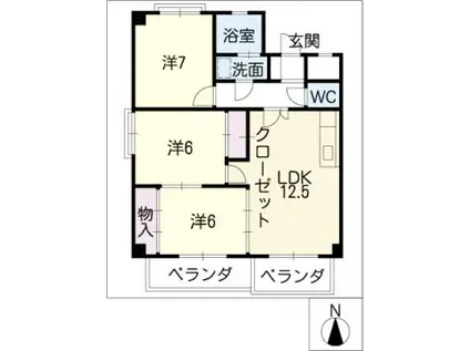 池洞マンション南棟(3LDK/4階)の間取り写真