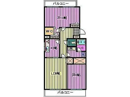 ドルフ・ヤマノウチA棟(2LDK/3階)の間取り写真