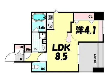 ワコーレ三宮ランドマークシティ(1LDK/5階)の間取り写真