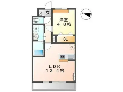アムバルク(1LDK/2階)の間取り写真