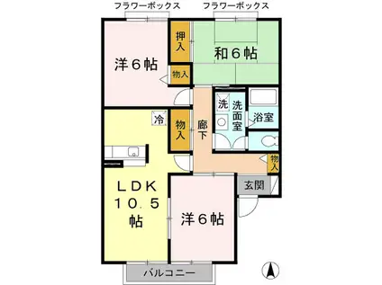 アドゥニスハイツB棟(3LDK/2階)の間取り写真