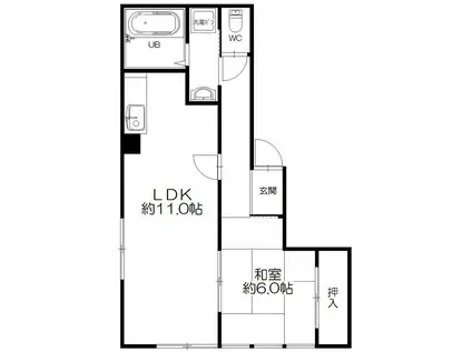INビル(1LDK/2階)の間取り写真