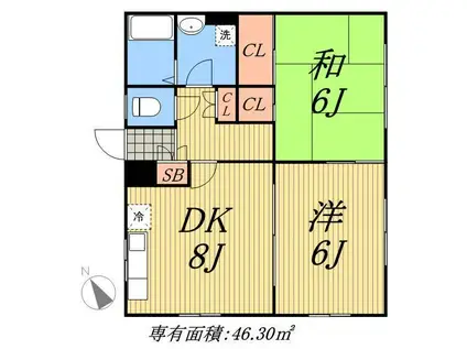 パルデンス山内(2DK/1階)の間取り写真