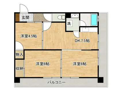 ベスト興産ビル(3DK/6階)の間取り写真