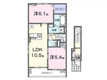 シュシュメゾンぴあのアンジュB(2LDK/2階)の間取り写真
