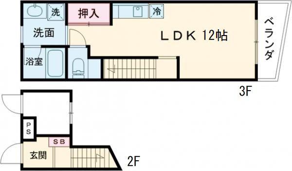 クレル瀬戸 N棟(ワンルーム/2階)の間取り写真