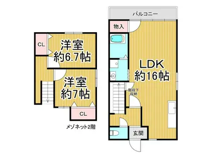 フライブルク瑞穂(2LDK/4階)の間取り写真