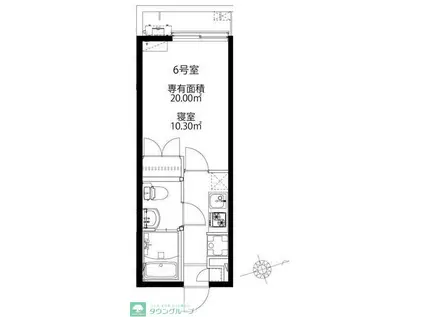 スカイヒルズ春日部(1K/2階)の間取り写真