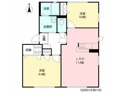 ファミールオガタB(2LDK/1階)の間取り写真