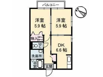 アヴァンシアFB棟(2DK/2階)の間取り写真