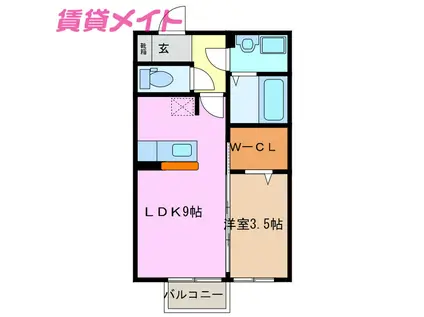 ネクサス B(1LDK/2階)の間取り写真