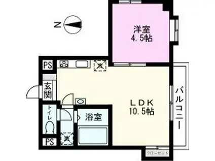 メゾンしの(1LDK/3階)の間取り写真