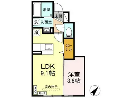 セジュールKV(1LDK/1階)の間取り写真