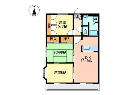 シャレードA棟(3LDK/1階)の間取り写真