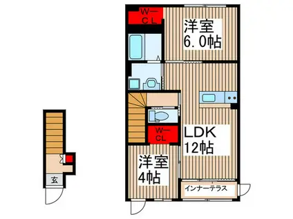 キャトルセゾン(2LDK/2階)の間取り写真
