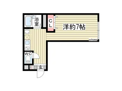 サンライズ六甲道(ワンルーム/1階)の間取り写真