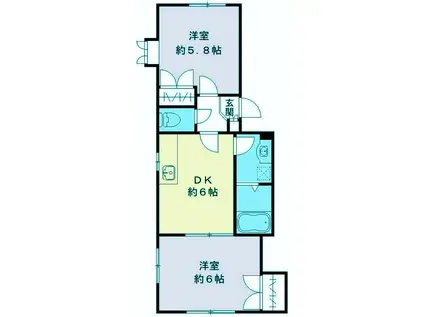 洗足ヘーベルハイム(2DK/3階)の間取り写真