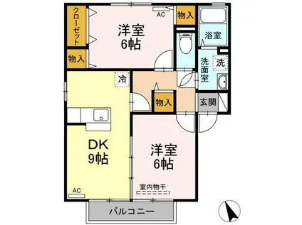 サンエクセルA棟(2DK/2階)の間取り写真