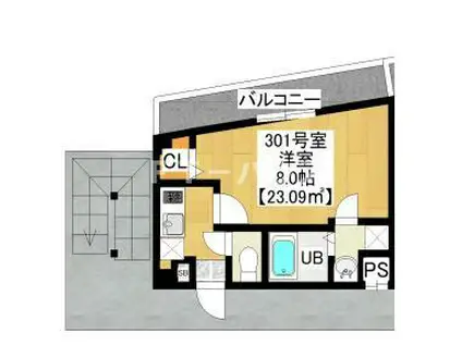 グランリズム幕張(1K/3階)の間取り写真